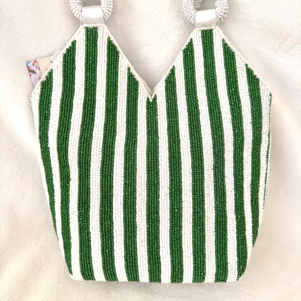 Viral Beaded Green & White Striped Martini Bag - Picture 5 of 6